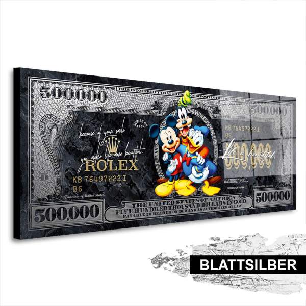 Blattsilber Wandbild Micky & Co. Dollar Pop Art Silver Style