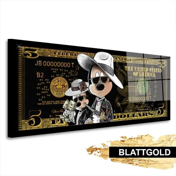 Blattgold Wandbild Bonnie & Clyde Dollar Micky Maus Style