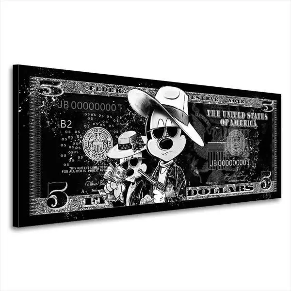 Leinwandbild Bonnie & Clyde Micky Maus Dollar Black Style