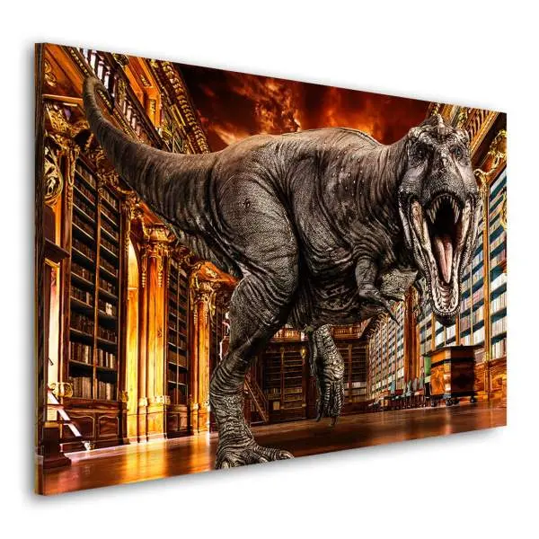 Wandbild Leinwandbild T Rex Bibliothek