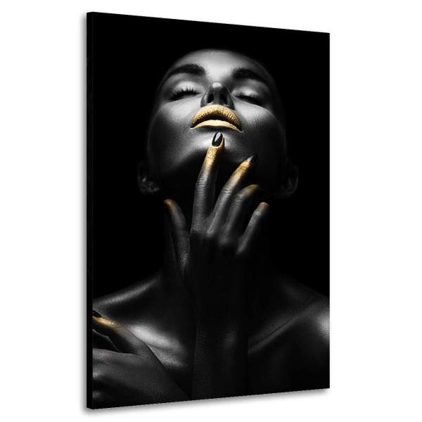 Wandbild Leinwandbild sensual dark Woman gold Lips