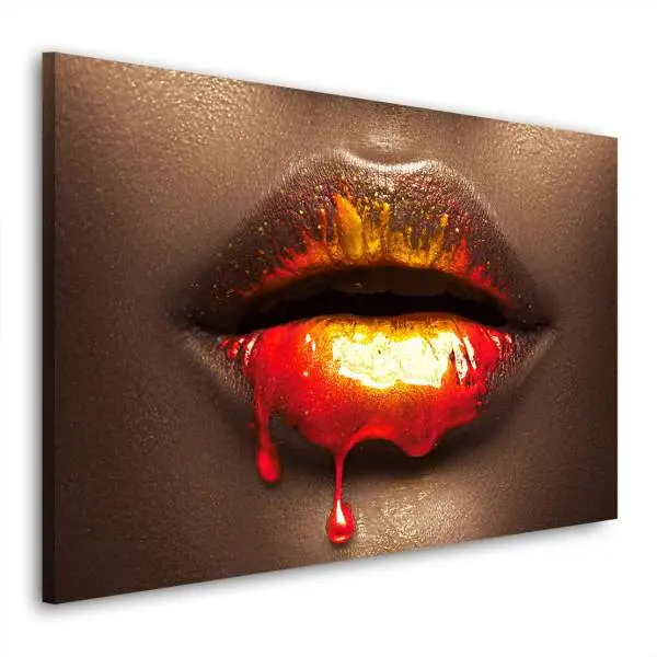 Wandbild Leinwandbild Erotische Lippen Rot Gold