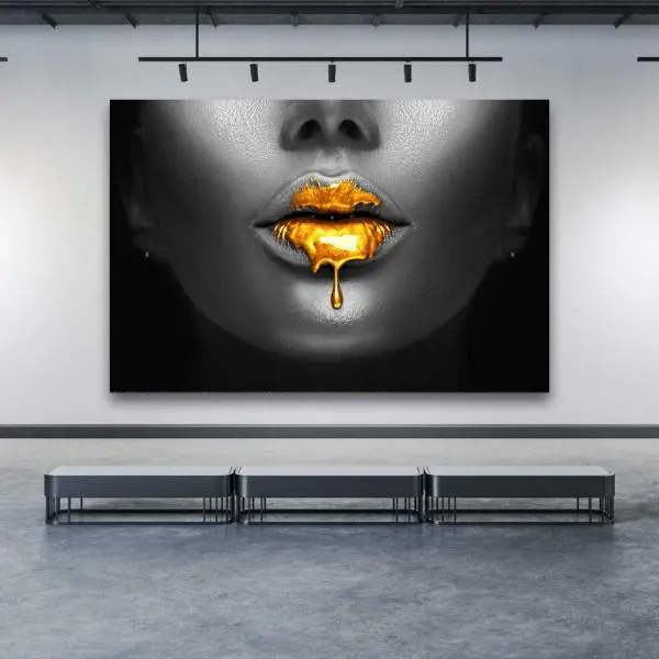 Wandbild Leinwandbild Goldene Lippen