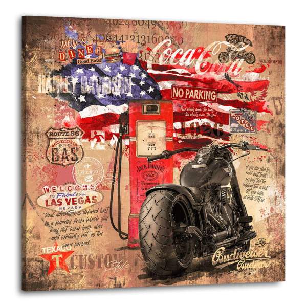 Wandbild Leinwandbild Harley Davidson Route 66 Vintage