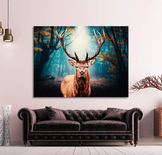Wandbild Leinwandbild Hirsch Forest