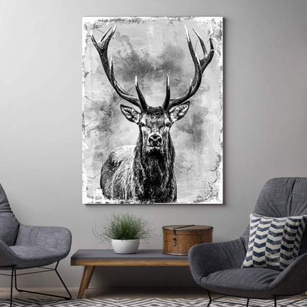 Wandbild Leinwandbild Hirsch White Style