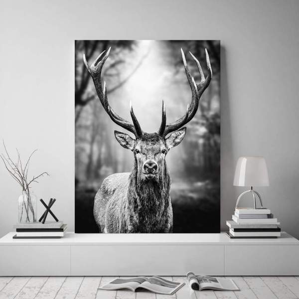 Wandbild Leinwandbild Hirsch Forest Black and White