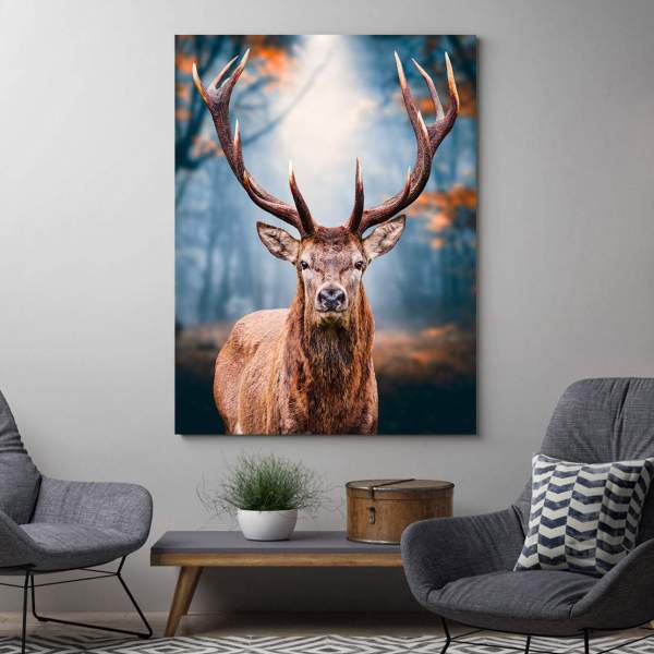 Wandbild Leinwandbild Hirsch Blue Forest