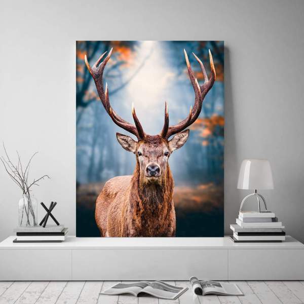 Wandbild Leinwandbild Hirsch Blue Forest