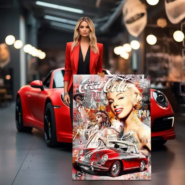 Leinwandbild Marilyn Monroe Porsche Pop Art