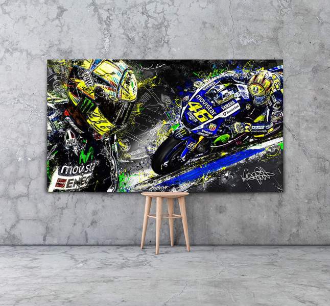 Valentino Rossi VR46 Leinwand Bild Bilder Motorrad MotoGP Wandbild Modern Kunst 