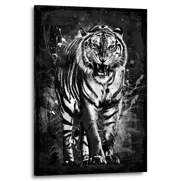 Wandbild Leinwandbild Tiger abstrakt Style im schwarz weiss Look