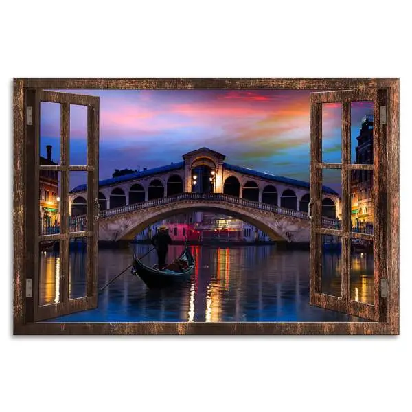 Wandbild Leinwandbild Venedig Fensterblick Rialtobrücke