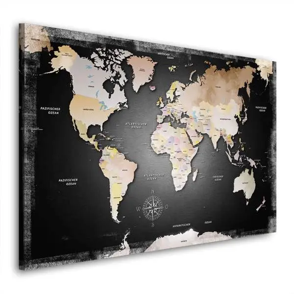 Wandbild Leinwandbild Weltkarte Dark