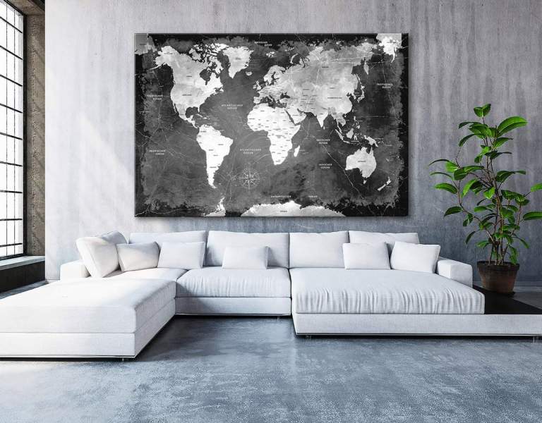 Wandbild Leinwandbild Weltkarte black Stone