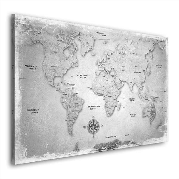 Wandbild Leinwandbild Weltkarte Silver Style