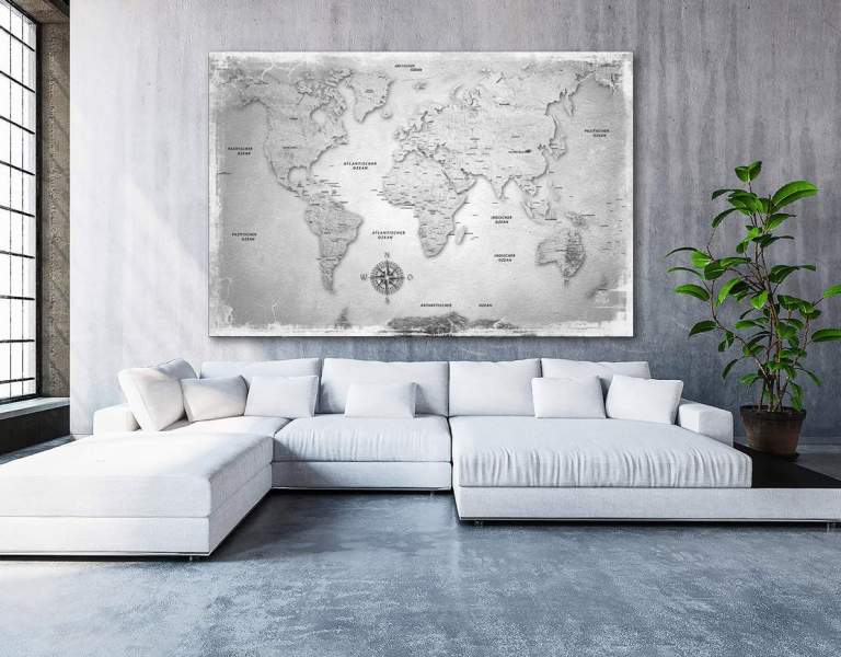 Wandbild Leinwandbild Weltkarte Silver Style