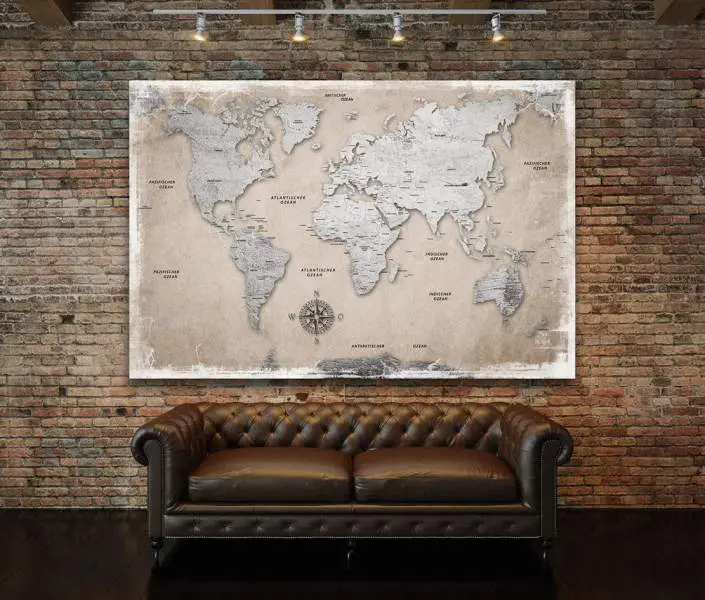 Wandbild Leinwandbild Weltkarte silver Desert