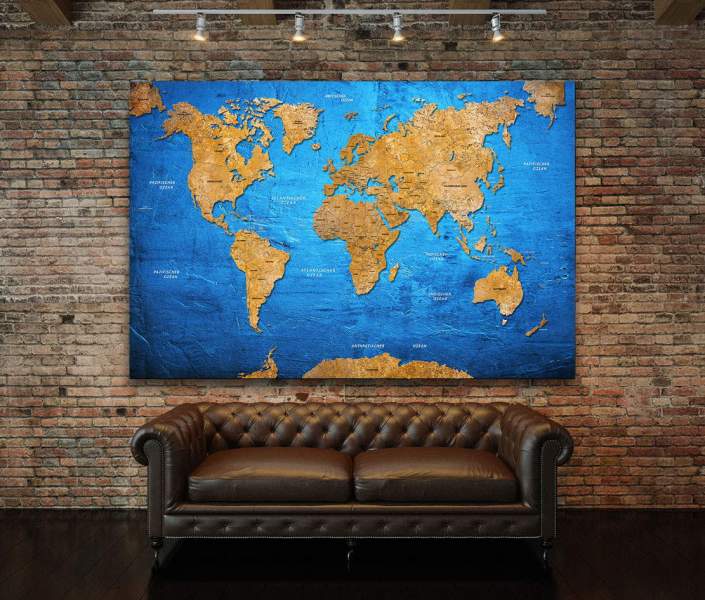 Wandbild Leinwandbild Weltkarte Oceanblue