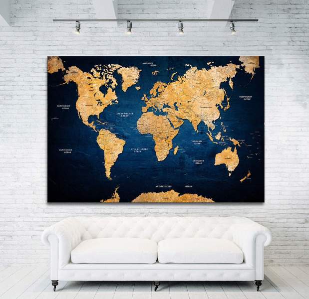 Wandbild Leinwandbild Weltkarte Deep Blue