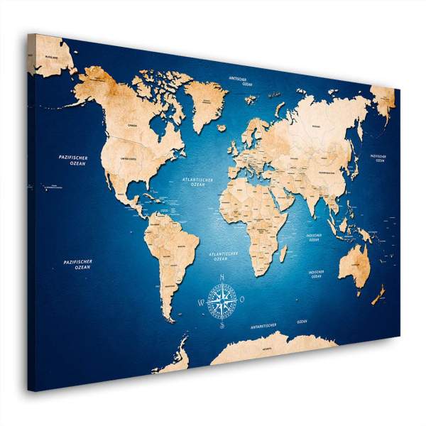 Wandbild Leinwandbild Weltkarte Shining Blue