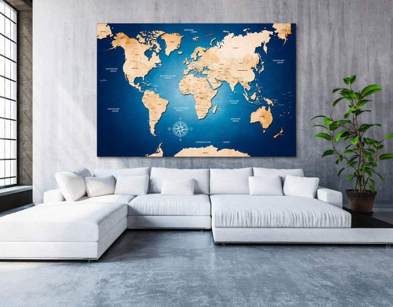 Wandbild Leinwandbild Weltkarte Shining Blue