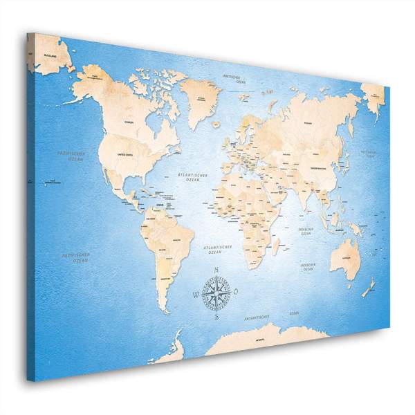 Wandbild Leinwandbild Weltkarte crystal blue