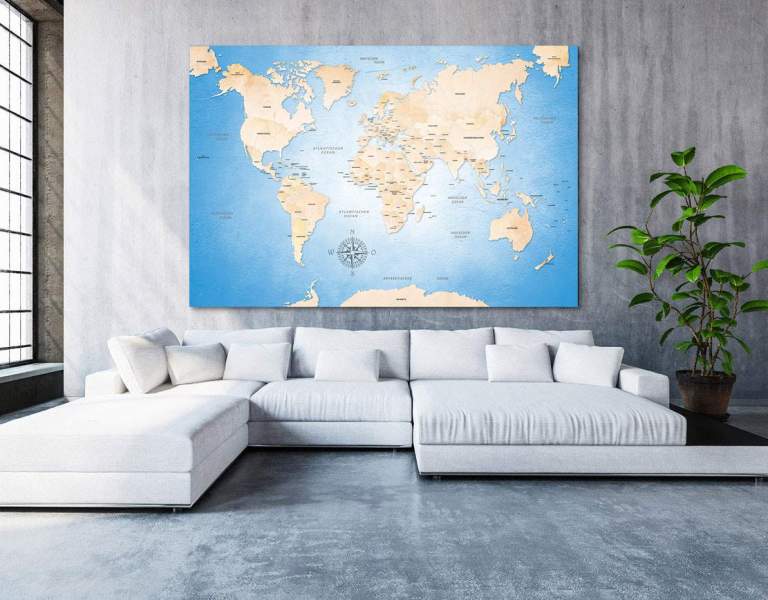 Wandbild Leinwandbild Weltkarte Crystal Blue