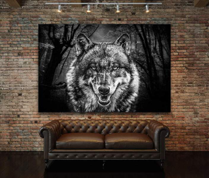Wandbild Leinwandbild Wolf Black and White