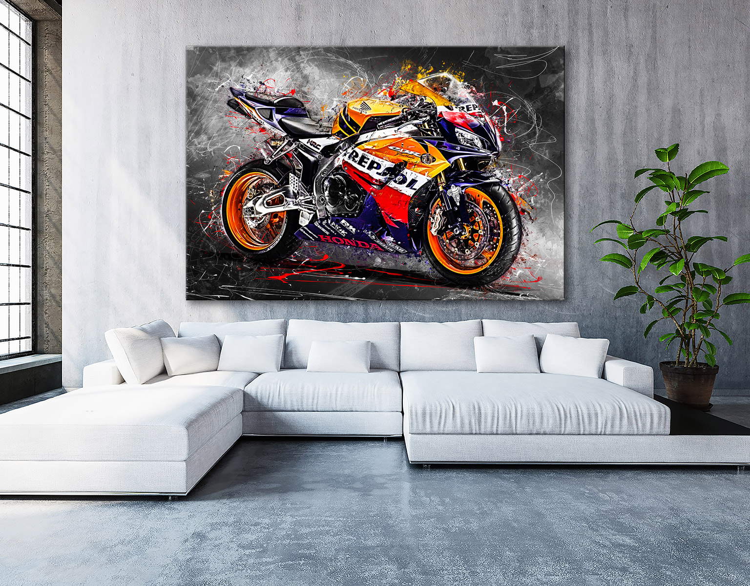 Leinwand Bild Honda CBR 1000 RR Bilder Motorrad Wandbild Kunstdruck Abstrakt 