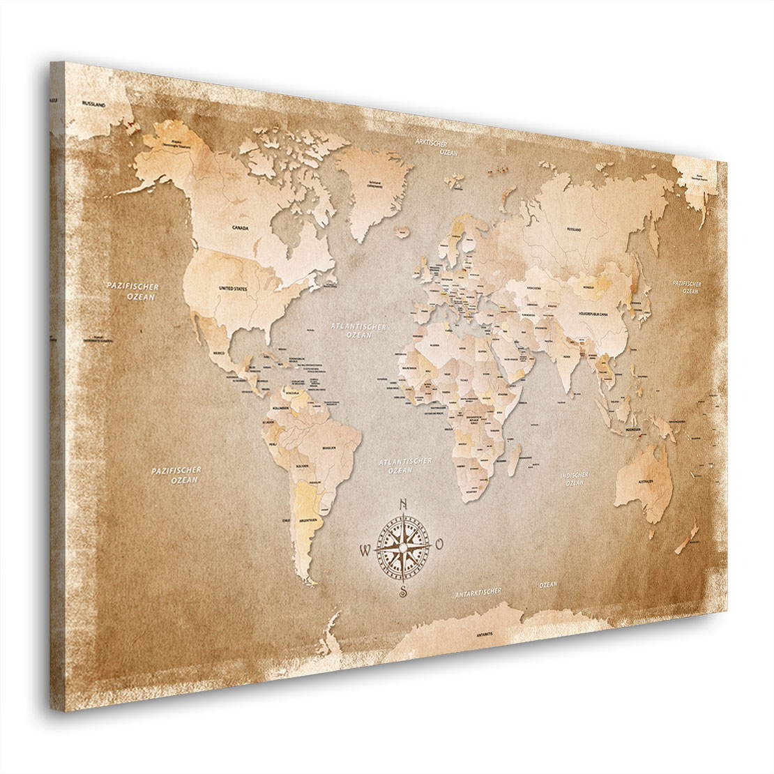 Landkarte Weltkarte Leinwandbild kaufen Beige Sand-farbend