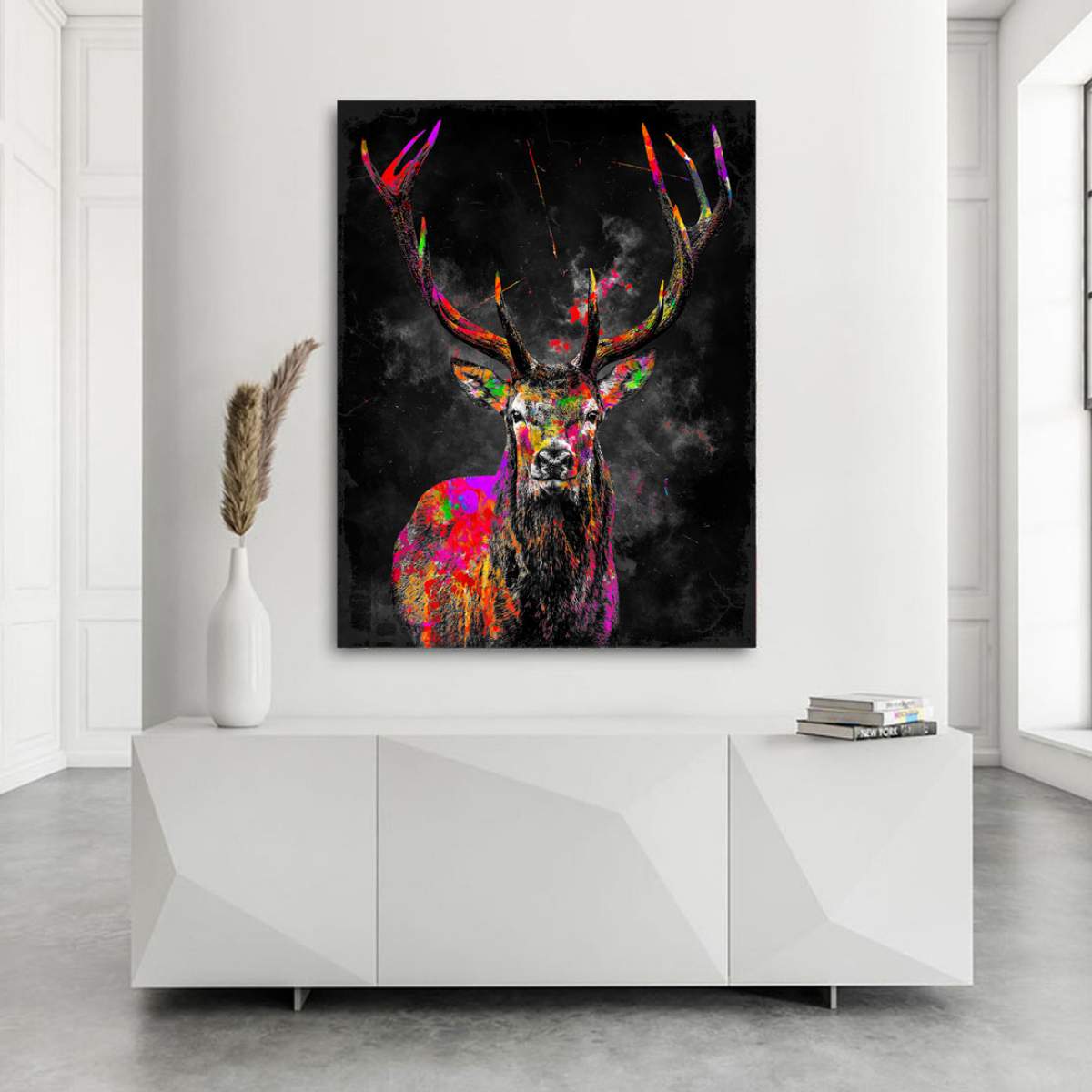 Wandbild Leinwandbild Hirsch Pop Art Color