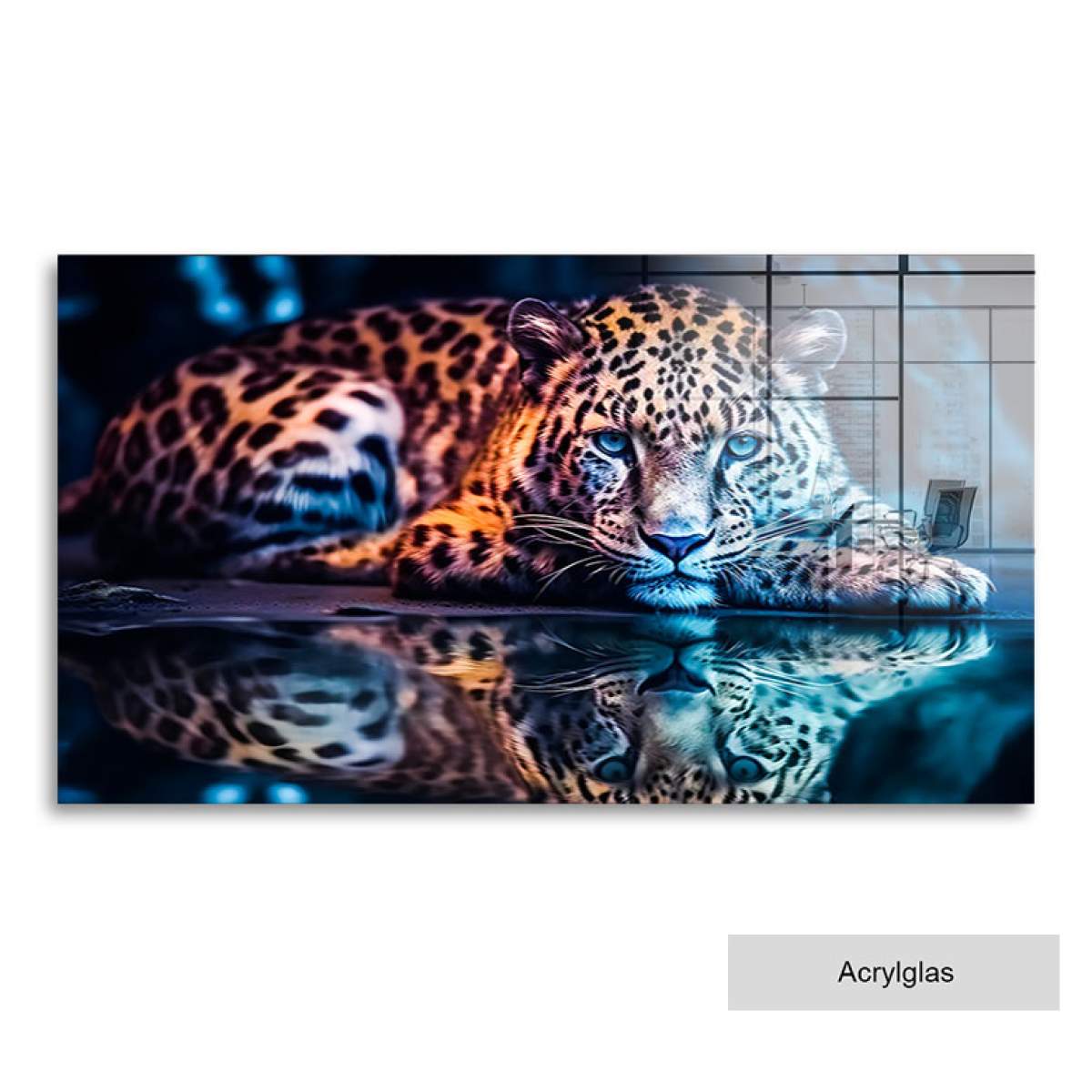 Tier Wandbild Leopard am Wasser