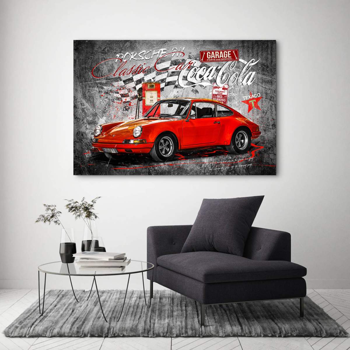 Auto Wandbild Leinwandbild Porsche Classic Pop Art Black Style