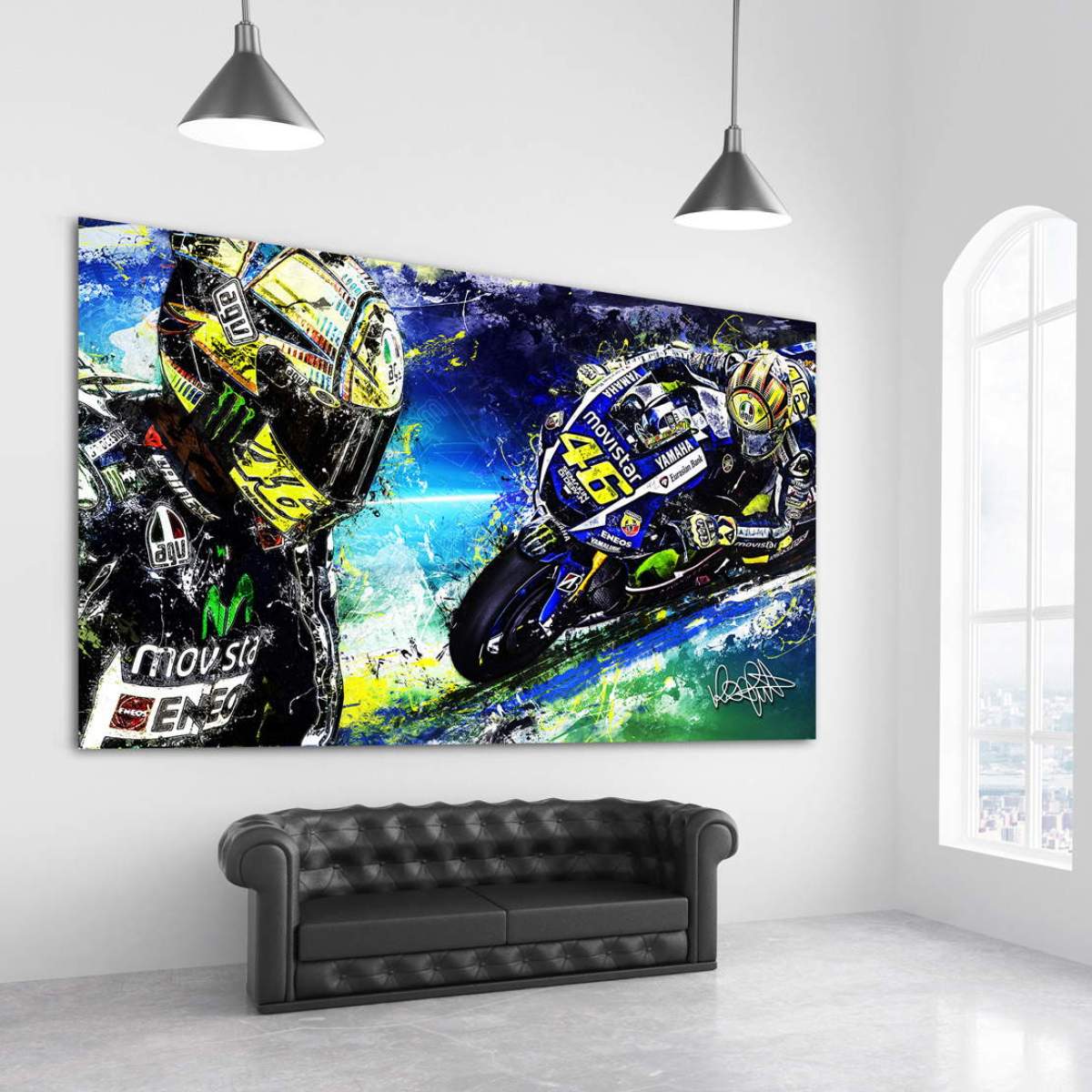 Leinwand dig.Gemälde Bild Rossi Motorrad MOTO GP Valentino Wandbild Kunstdruck 
