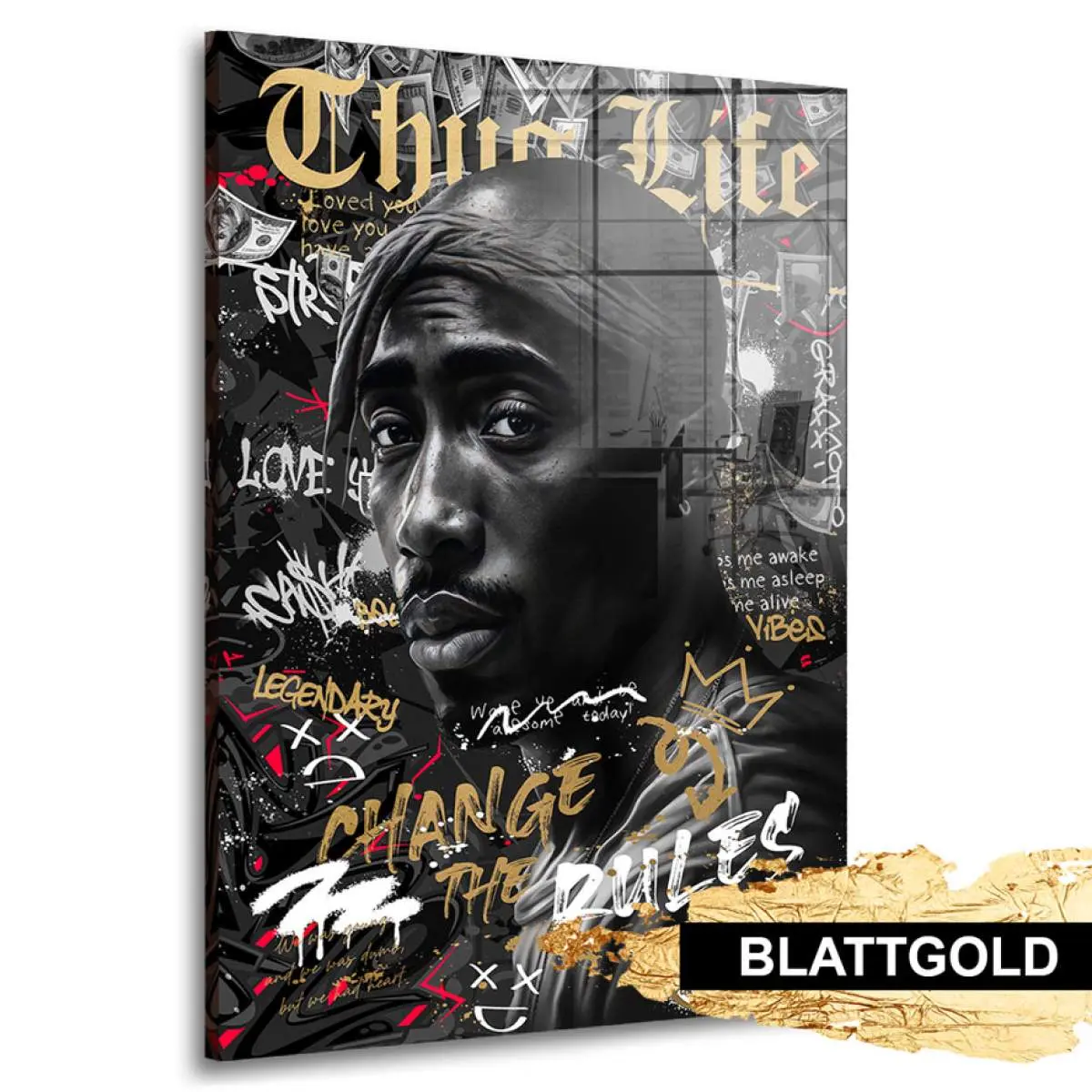 Tupac Blattgold Bild von Kunstgestalten24 Tupac Blattgold Bild von Kunstgestalten24