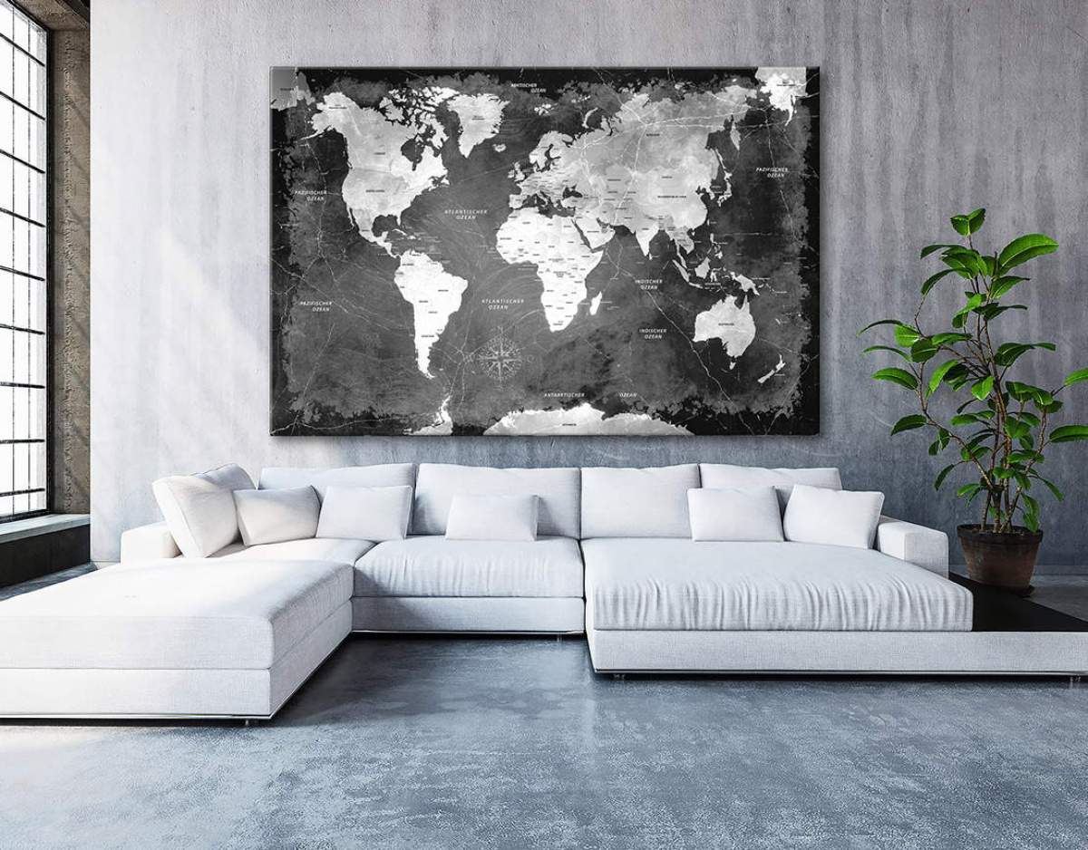 Wandbild Leinwandbild Weltkarte black Stone