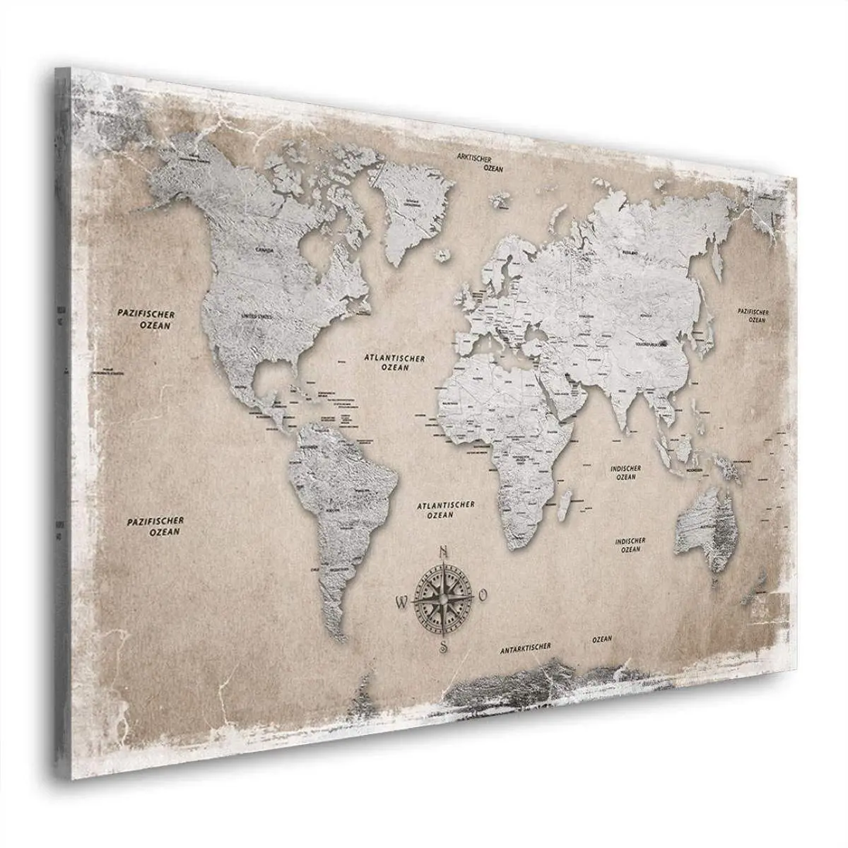 Wandbild Leinwandbild Weltkarte silver Desert