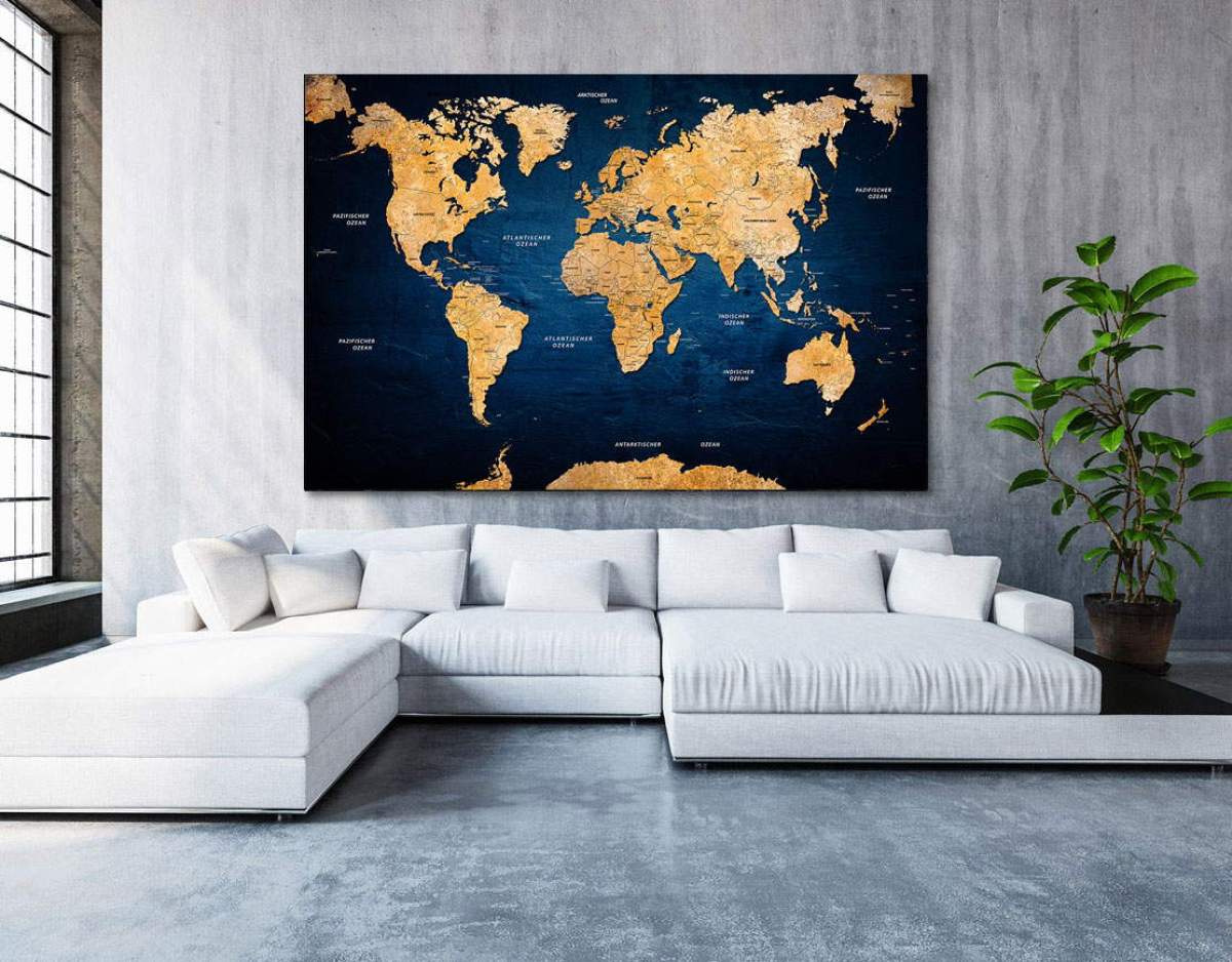 Wandbild Leinwandbild Weltkarte Deep Blue