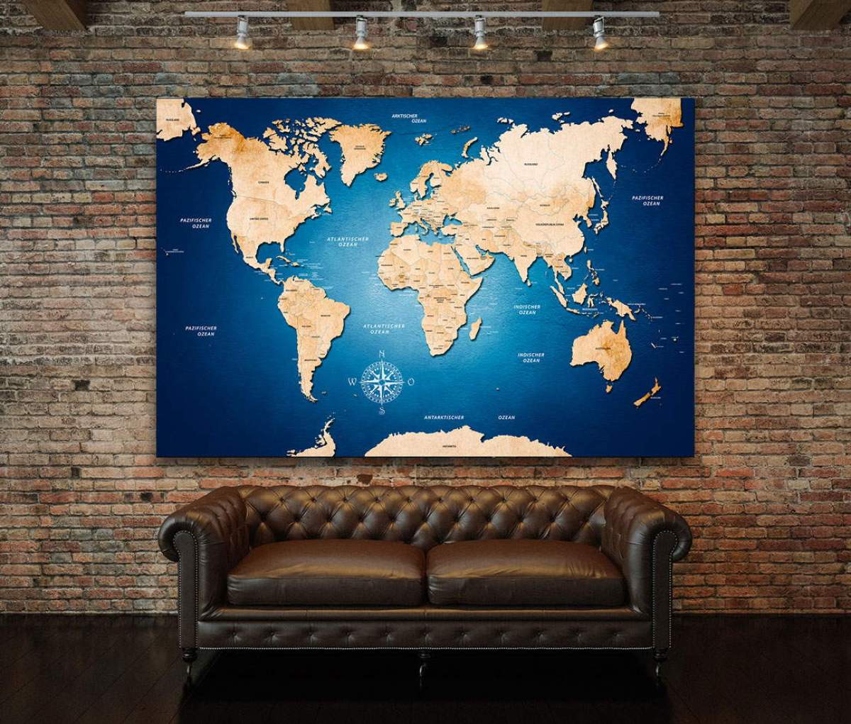 Wandbild Leinwandbild Weltkarte  shining blue