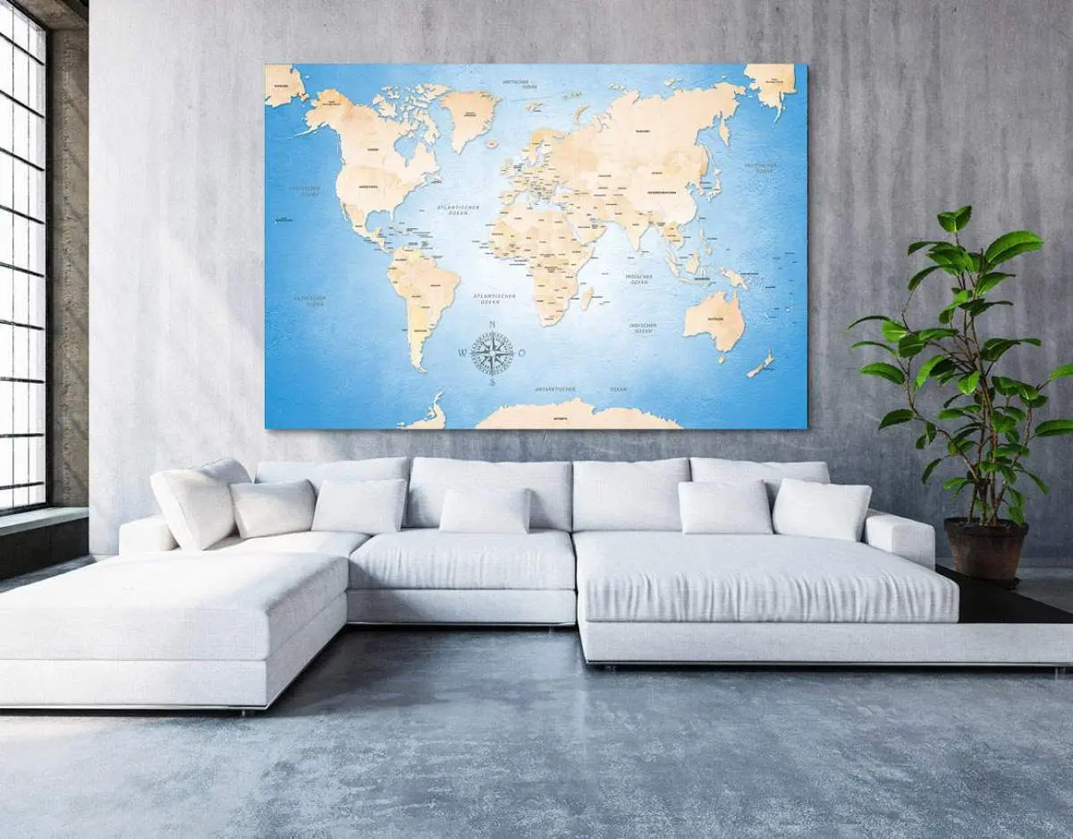 Wandbild Leinwandbild Weltkarte Crystal Blue