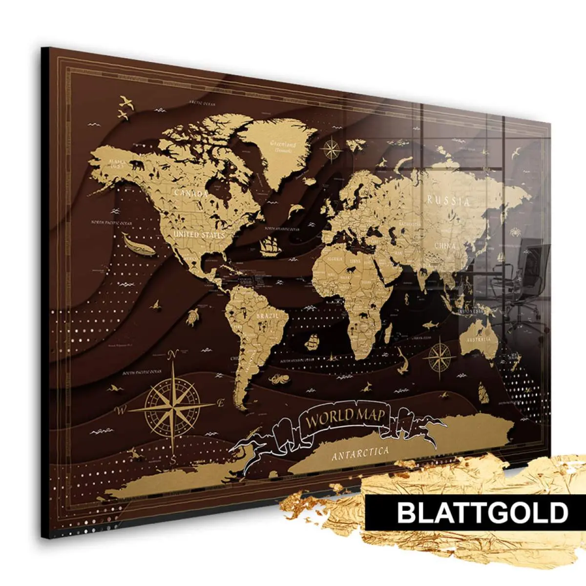 Blattgold Weltkarte von Kunstgestalten24