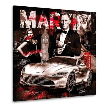 Leinwandbild James Bond & Aston Martin Pop Art Retro