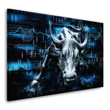 Wandbild Leinwandbild Börse Stier abstrakt blue