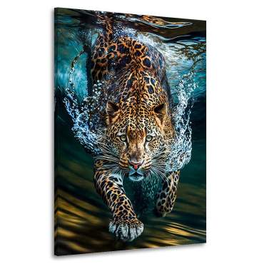 Leinwandbild Tauchender Leopard