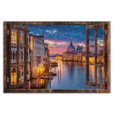 Wandbild Leinwandbild Venedig Fensterblick bei Nacht