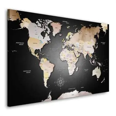 Wandbild Leinwandbild Weltkarte Black