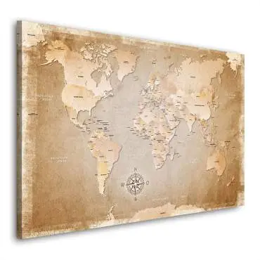 Wandbild Leinwandbild Weltkarte Sand Beige