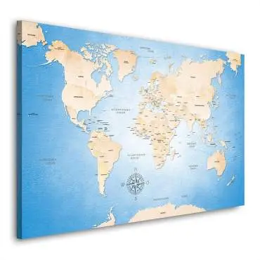 Wandbild Leinwandbild Weltkarte Crystal Blue