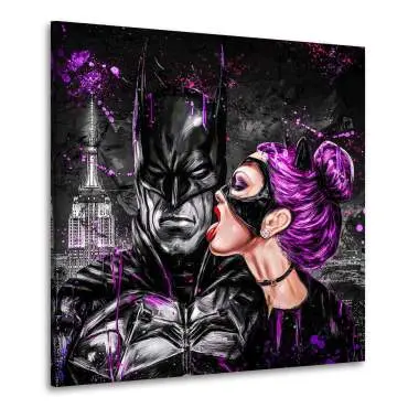 Leinwandbild Batman u. Catwoman Pink Style